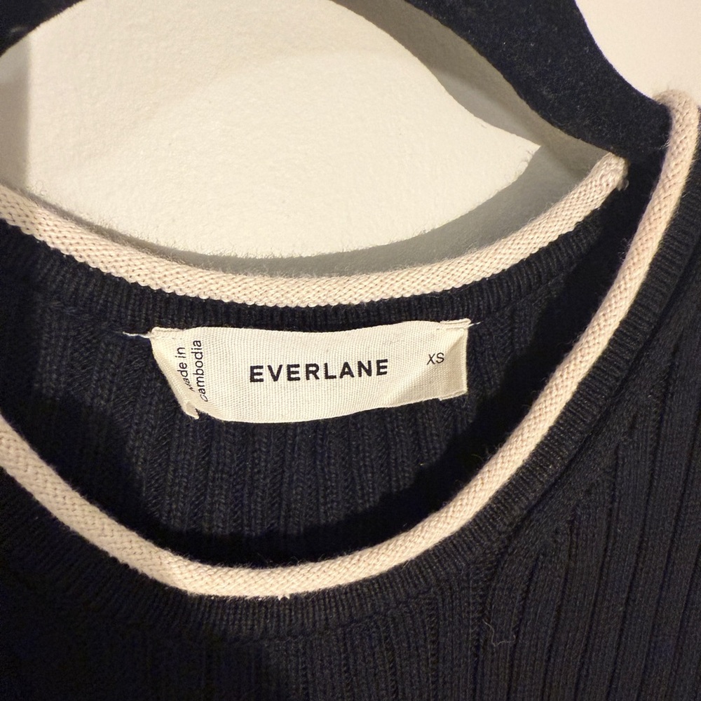 Everlane Black Long Sleeve Dress with White Accents - Picture 2 of 3